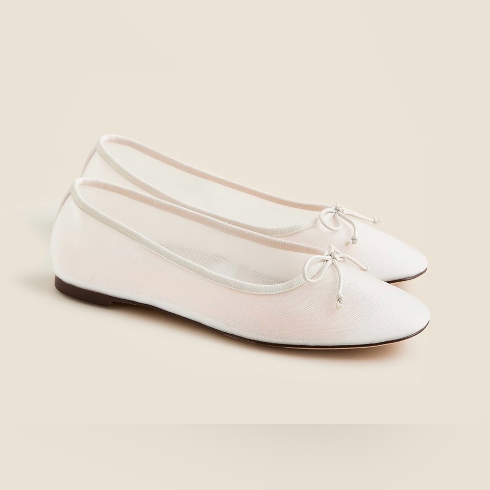 J. Crew Mesh Round Toe Classic Ballet Flats 9.5 Summer Linen $158 NEW IN BOX